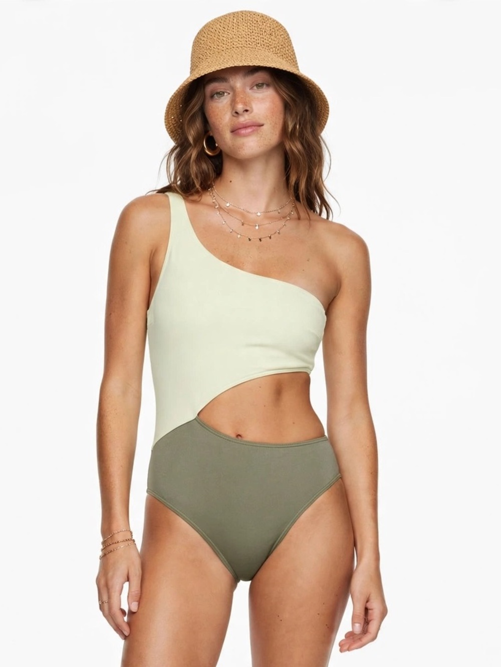 Abercrombie & Fitch One-Shoulder Colorblock One-Piece Swimsuit Green Size Small